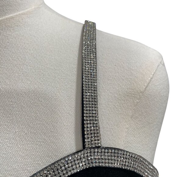 Sincerely Jules Black Rhinestone Crop Top Glam Coquette Party Holiday Baddie - Picture 7 of 9